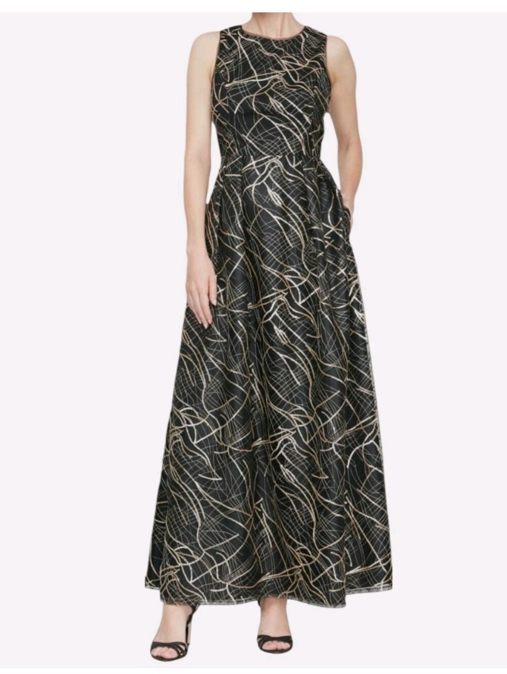 Alex Evenings Women's Black Sequin Embroidered Jewel Neck Dress Petite
